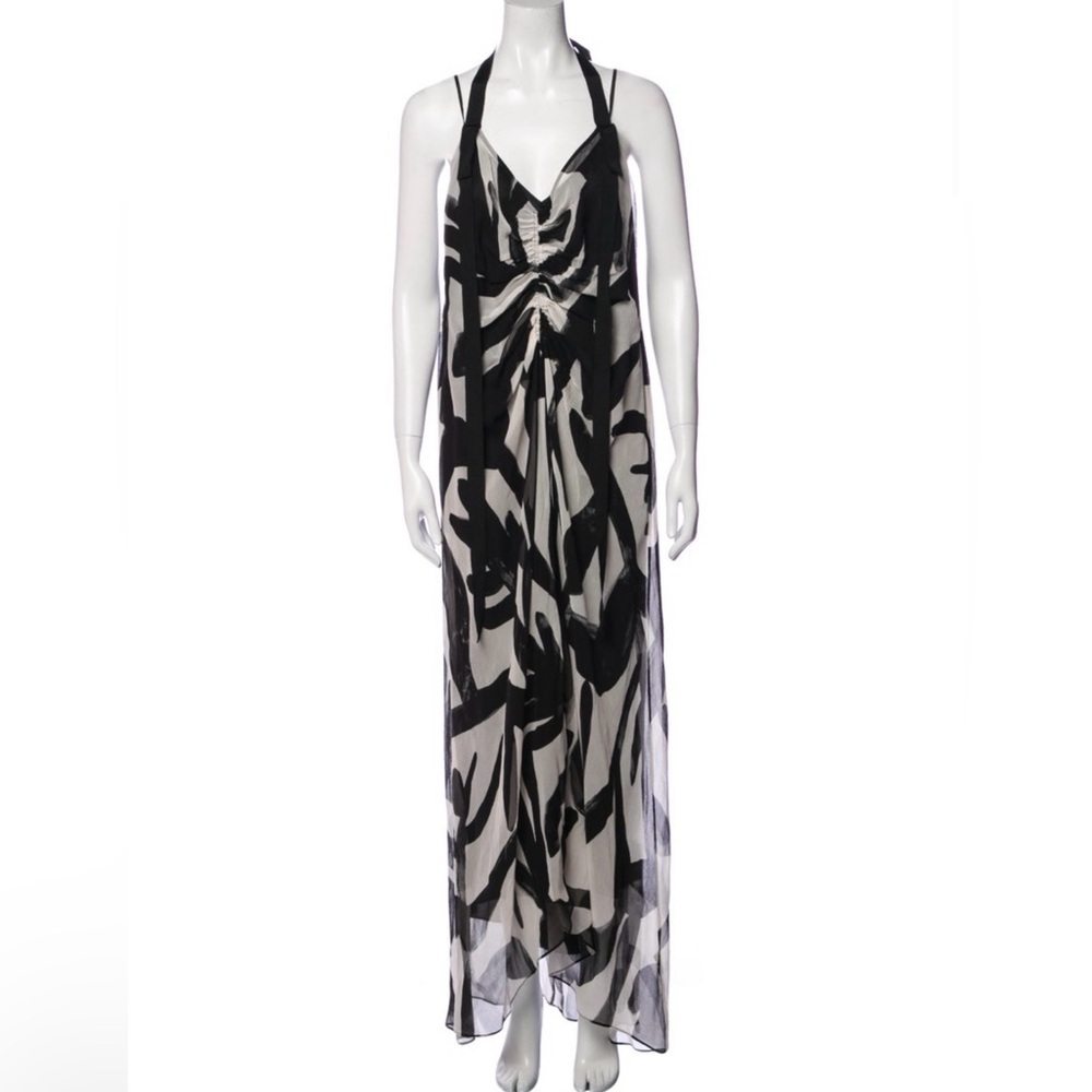 Lee Matthew’s Barely Worn Silk Elegant Black and White Maxi Dress